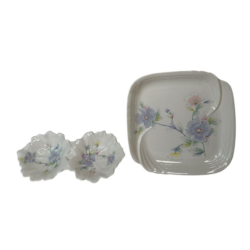 Vtg Toyo Tender Violet Double Leaf Shaped Dish & Serving Plate Porcelain Floral